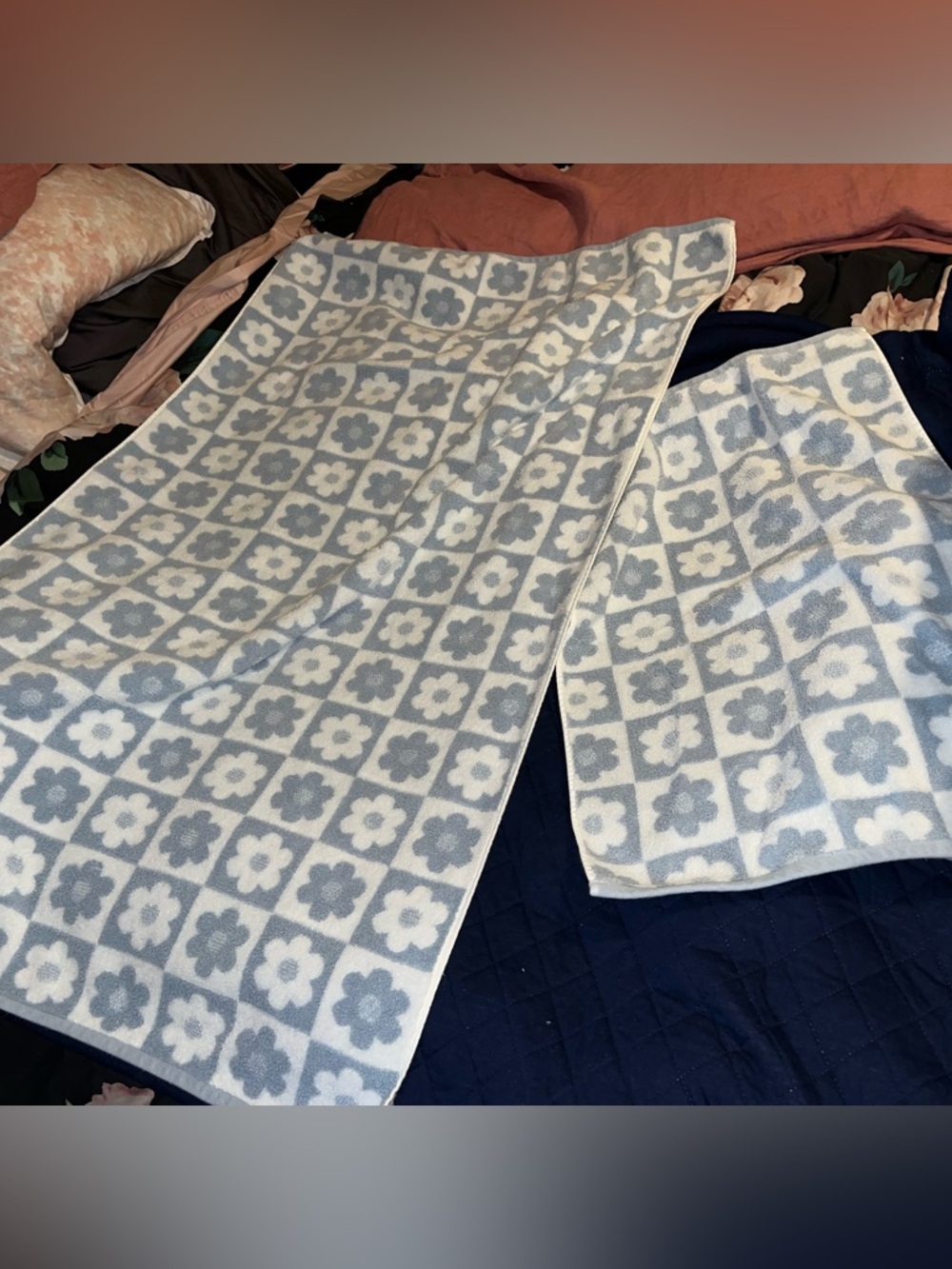 Tabitha Webb~Floral Check Blue & White Towel Set~6 pieces~100% Cotton **soft** - Picture 4 of 9